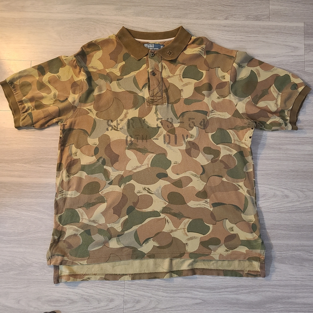 VTG 90s Polo Ralph Lauren 6th Division Camo Mens XLarge Tall Rugby Polo